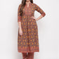 NOZ2TOZ Women's Floral Print & Hand Work Flared With Side Cut Cotton Grey Kurti - Swadesiicart