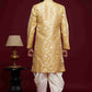 Raivat Ethnic Banarasi Jacquard Embroidery Semi Indo Western Sherwani In Cream Beige Colour | Swadesiicart