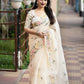 Cream Pure Linen Ethnic Motifs Saree with Unstitched Blouse - Hiral Fashion | Swadesiicart