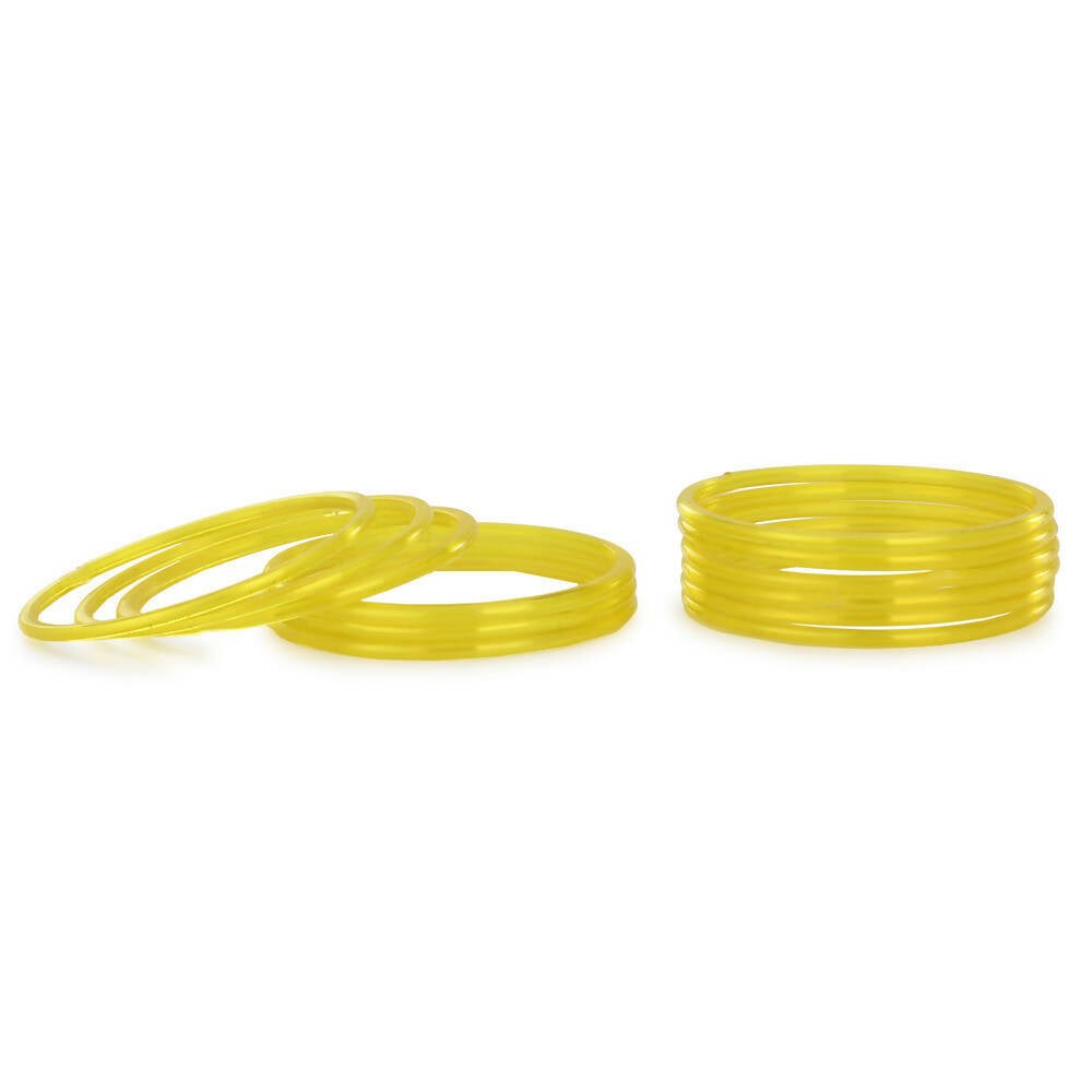 Afast Shining Yellow Glass Wedding, Party, Daily Use Bangle Set, Set Of 12 - Afast Enterprises
