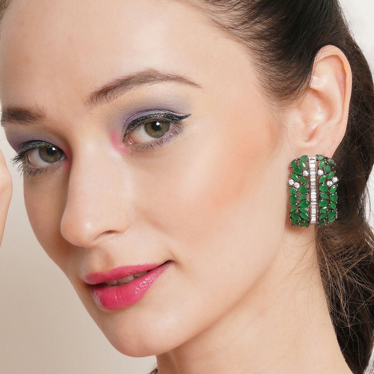 Jade Oversized Half Loops- Ruby Raang | Swadesiicart
