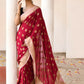Joban Fashion Red Crepe Chiffon Pure Handloom Banarasi Silk Saree | Swadesiicart
