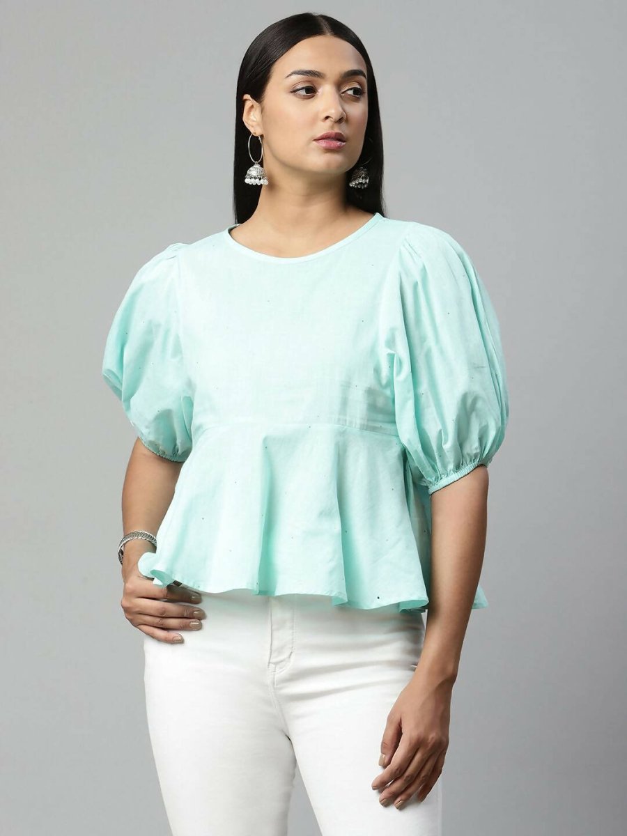 Ahalyaa Women Summer Blue Cotton Printed Tunic | Swadesiicart