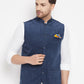 Even Apparels Blue Polyester Men's Nehru Jacket-Contrast Lining-Inbuilt Pocket Square | Swadesiicart