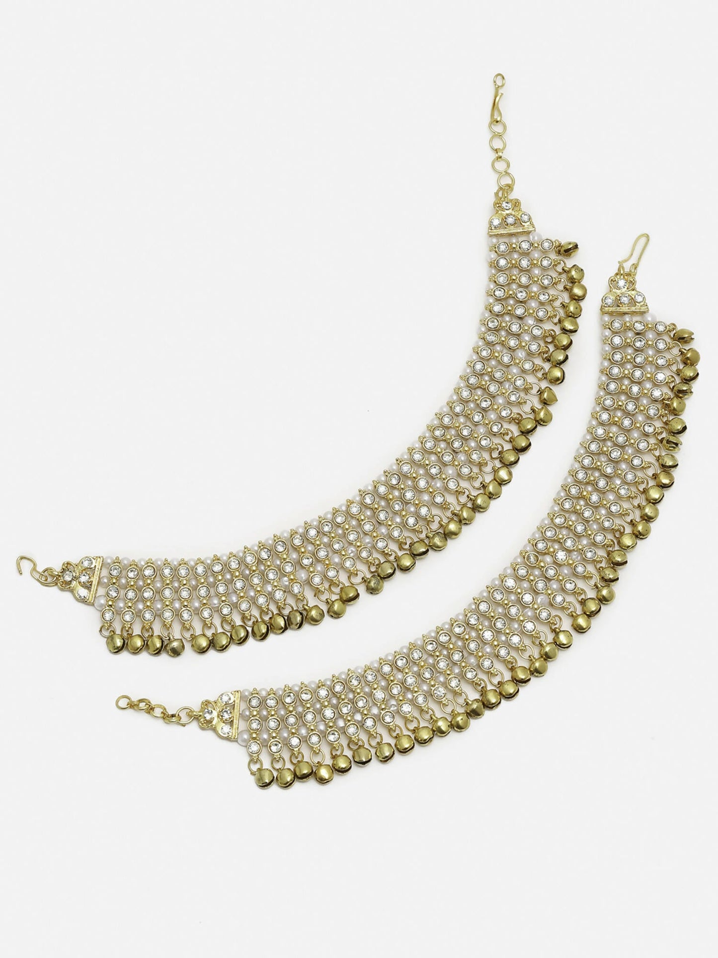 Women's Gold White Ghungroo Anklets - Ruby Raang | Swadesiicart