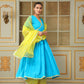 Pomcha Jaipur Blue Saadgi Blue Mirror Work Anarkali Set | Swadesiicart