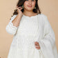 Miravan Women's Plus Size Beige Chikankari Thread Work Anarkali Kurta With Dupatta | Swadesiicart