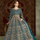 Anaita Teal Embroidered Net Anarkali Suit