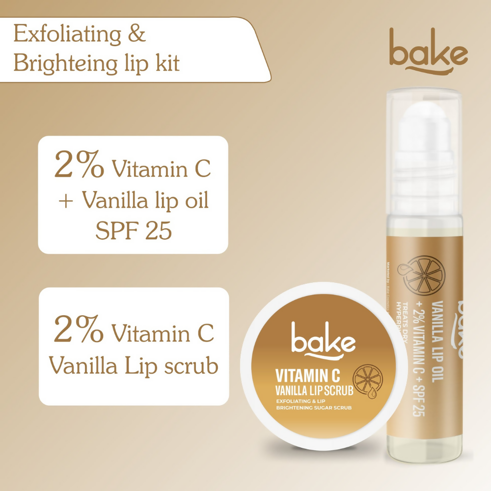 Bake Vitamin C Vanilla Lip Kit With Lip Balm SPF 25 & Lip Scrub For Dark & Pigmented Lips | Swadesiicart