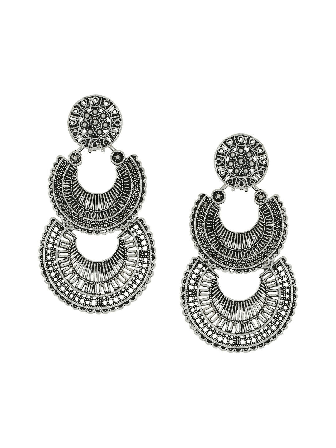 NVR Women Silver Plated Crescent Shaped Drop Earrings | Swadesiicart
