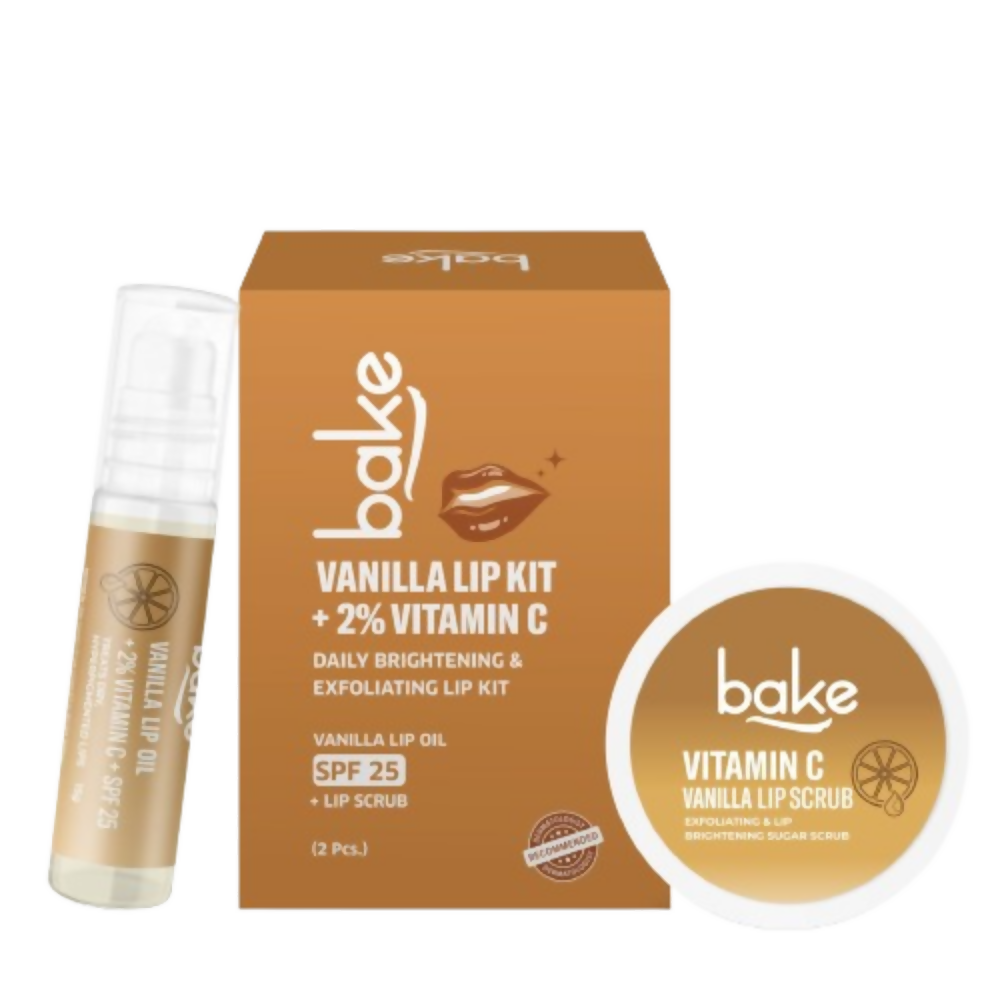 Bake Vitamin C Vanilla Lip Kit With Lip Balm SPF 25 & Lip Scrub For Dark & Pigmented Lips | Swadesiicart