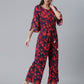 Ahalyaa Womens Navy & Red Rayon Printed Jumpsuit | Swadesiicart
