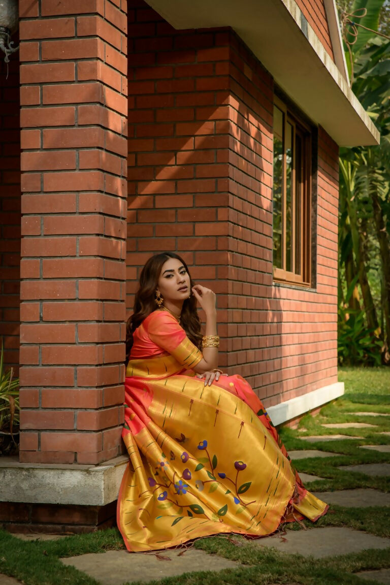 Jyoti Fashion Women's Coral Paithani Silk Zari Woven Saree with Blouse | Swadesiicart