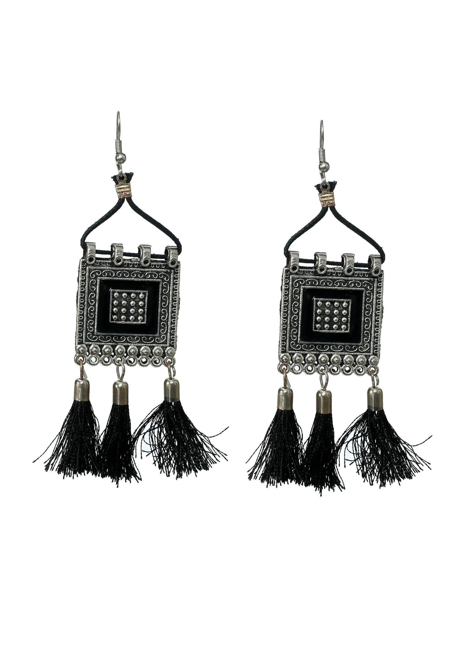 Mominos Fashion Johar Kamal Oxidised Silver-Plated Brass Finish Tassel Work Handicraft Choker For Women (Black) | Swadesiicart