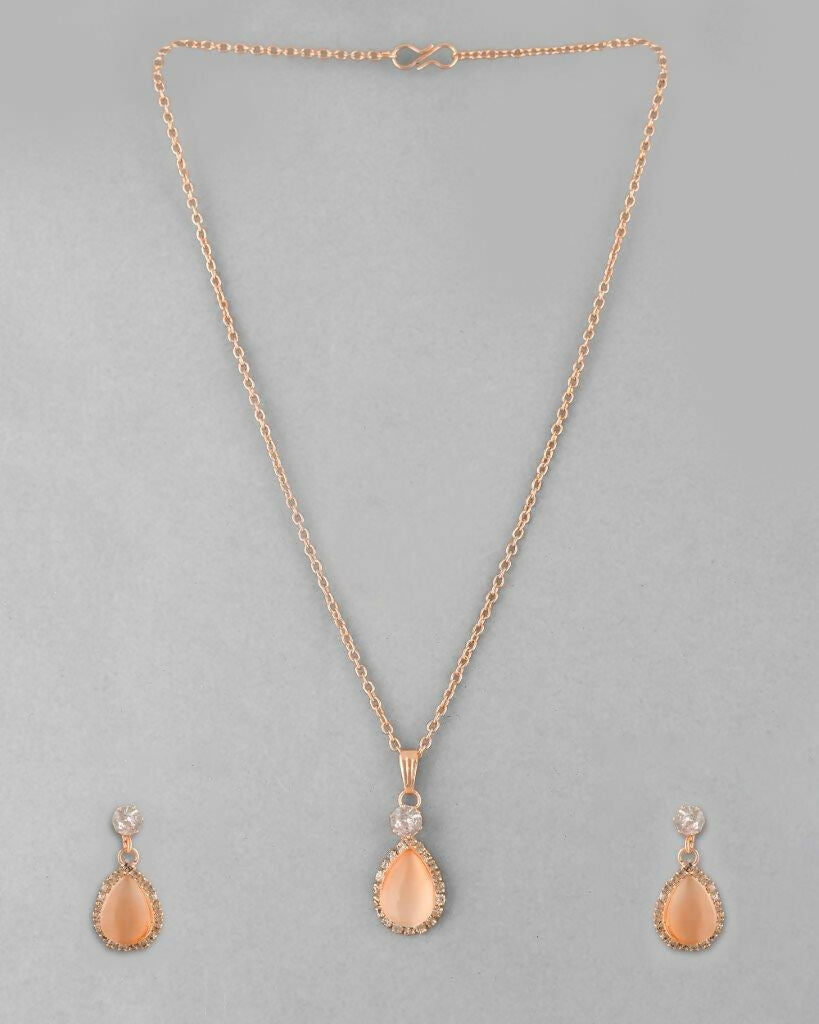 VOJ Gold-Polished Yellow Stone With AD Stone Studded Chain Set - Swadesiicart