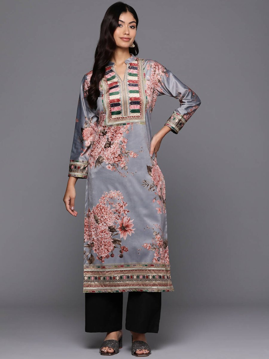 Ahalyaa Women's Traditional wear Kurta - Grey | Swadesiicart