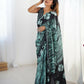 Black Chinon Designer Digital Printed,Mirror Cut Work Saree - Sohni
