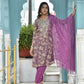Vaasva Women's Purple Tissue Embroidered Suit Set With Solid Pant And Embroidered Dupatta | Swadesiicart