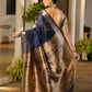Vishnu Weaves Women's Blue Soft Tussar Silk Printed Saree with Blouse - Swadesiicart