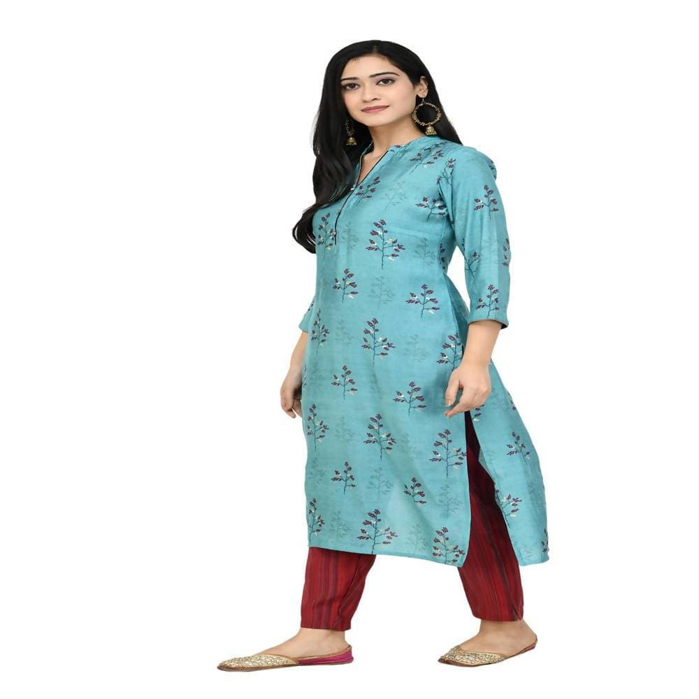 Lagi Women's Turquoise Blue Printed Straight Kurta & Pant (MC41A) | Swadesiicart