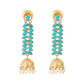 Nuyug 22K Gold Plated Pearl & Turquoise Stone Studded Contemporary Shaped Jhumkas | Swadesiicart