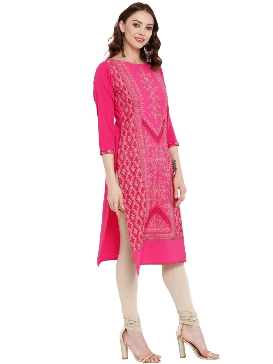 Ahalyaa Women Crepe Pink Printed Straight Kurta | Swadesiicart