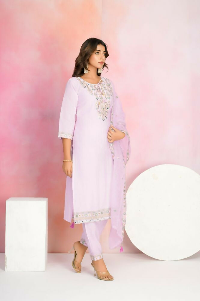 Ethnic Festive Wear Chanderi Pink Stitched Suit With Dupatta - Tanisha | Swadesiicart