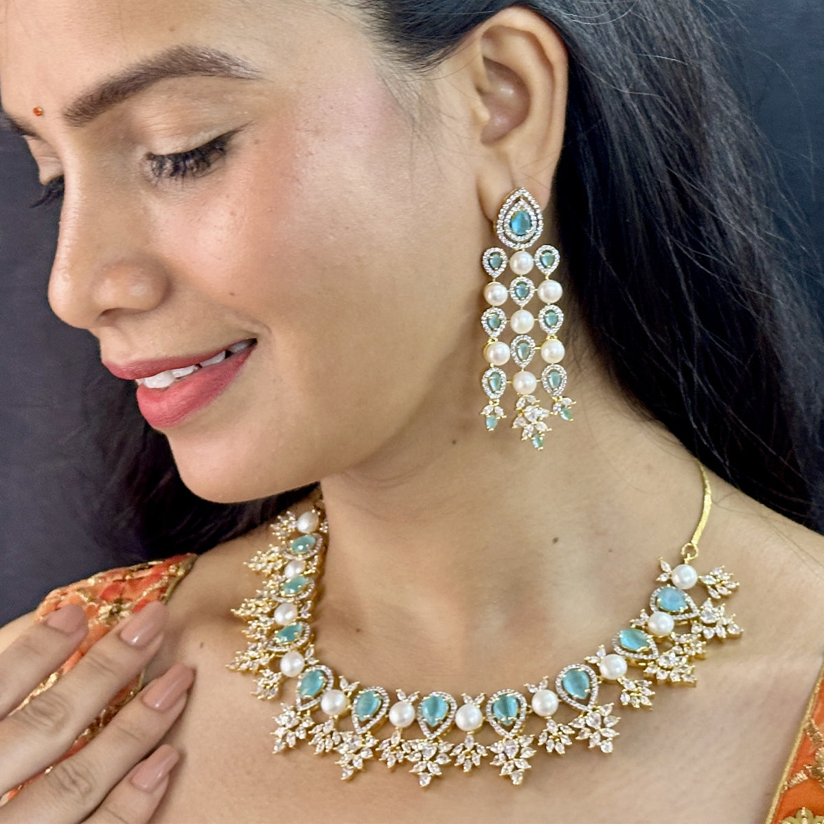 J Pearls Royal Pearl Necklace Set - Swadesiicart