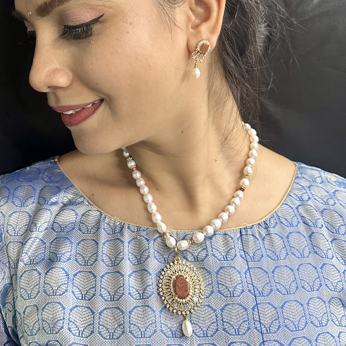 J Pearls Opal Pearl Necklace Set - Swadesiicart