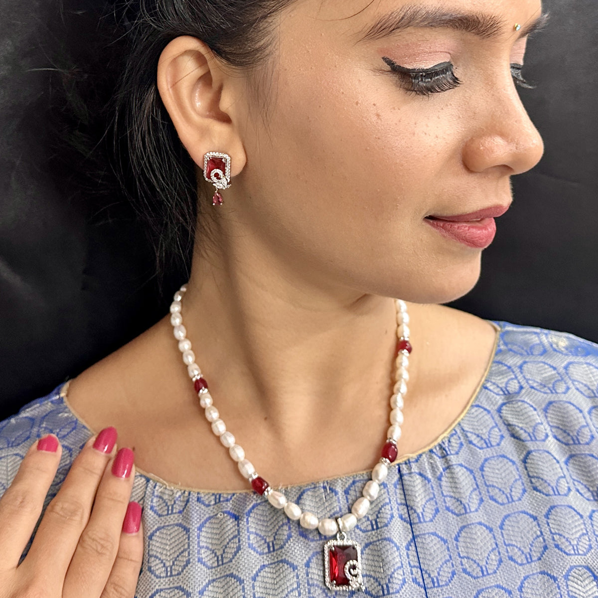 J Pearls Qarin Pearl Necklace Set - Swadesiicart