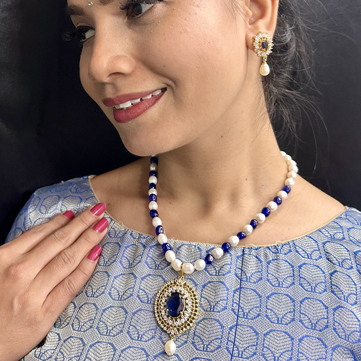 J Pearls Nivan Pearl Necklace Set - Swadesiicart