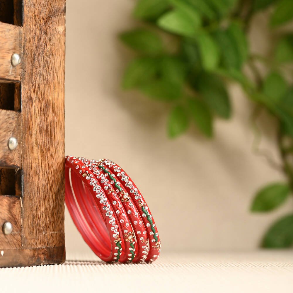 Afast Elegant Bridal & Wedding Party Fashion Bangle/Kada Set, Red And Green, Glass, Pack Of 8 Model No- A38 - Afast Enterprises