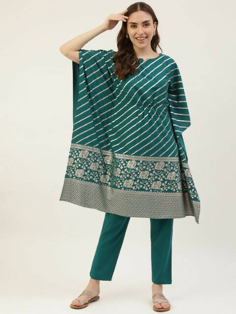 FIORRA Women's Turquise Poly Crepe Kaftan Type Kurta Set - Swadesiicart