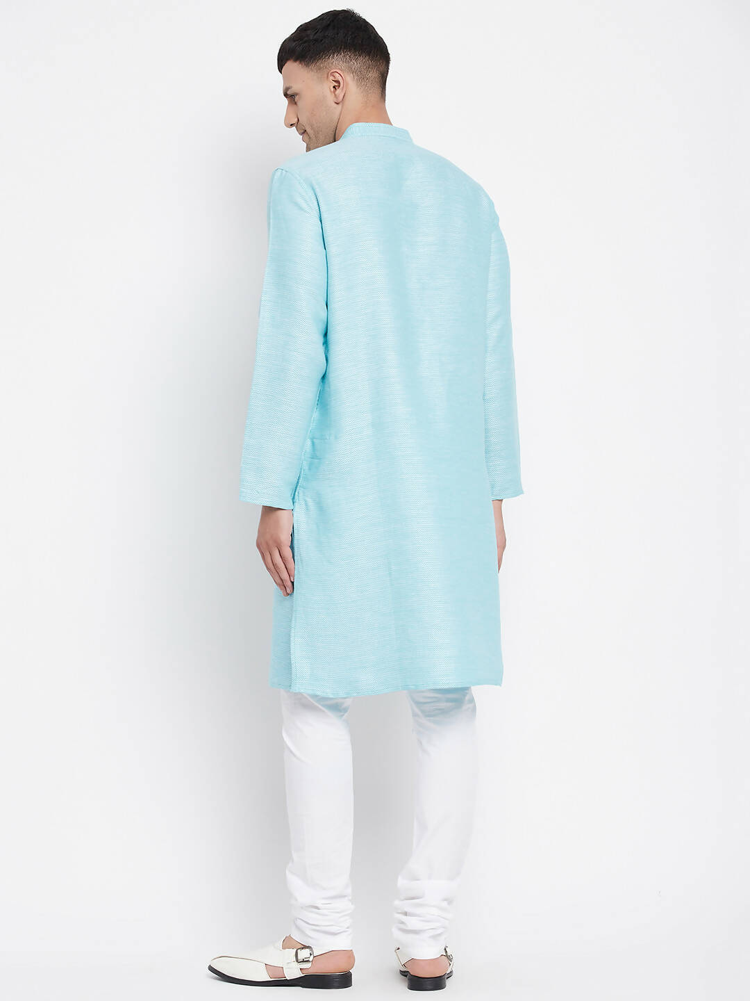 Even Apparels Blue Rayon Men's Kurta With Band Collar | Swadesiicart