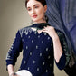 Jyoti Fashion Women's Navy Blue Cotton Blend Embroidery & Sequence work Kurta with Trouser & Dupatta | Swadesiicart