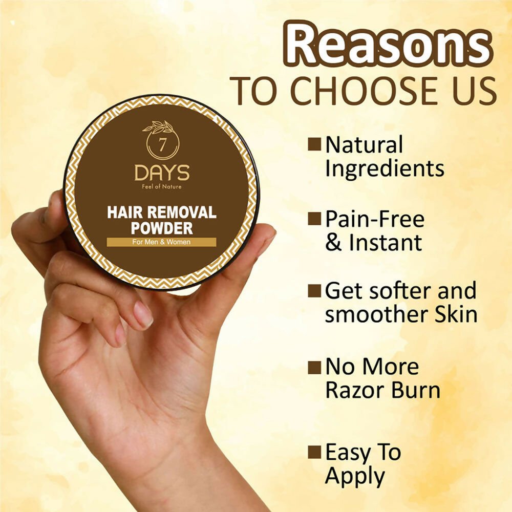 7 Days Pure Hair Removal Powder Three in one Use For Powder D-Tan Skin, Removing Hair Cream - Swadesiicart