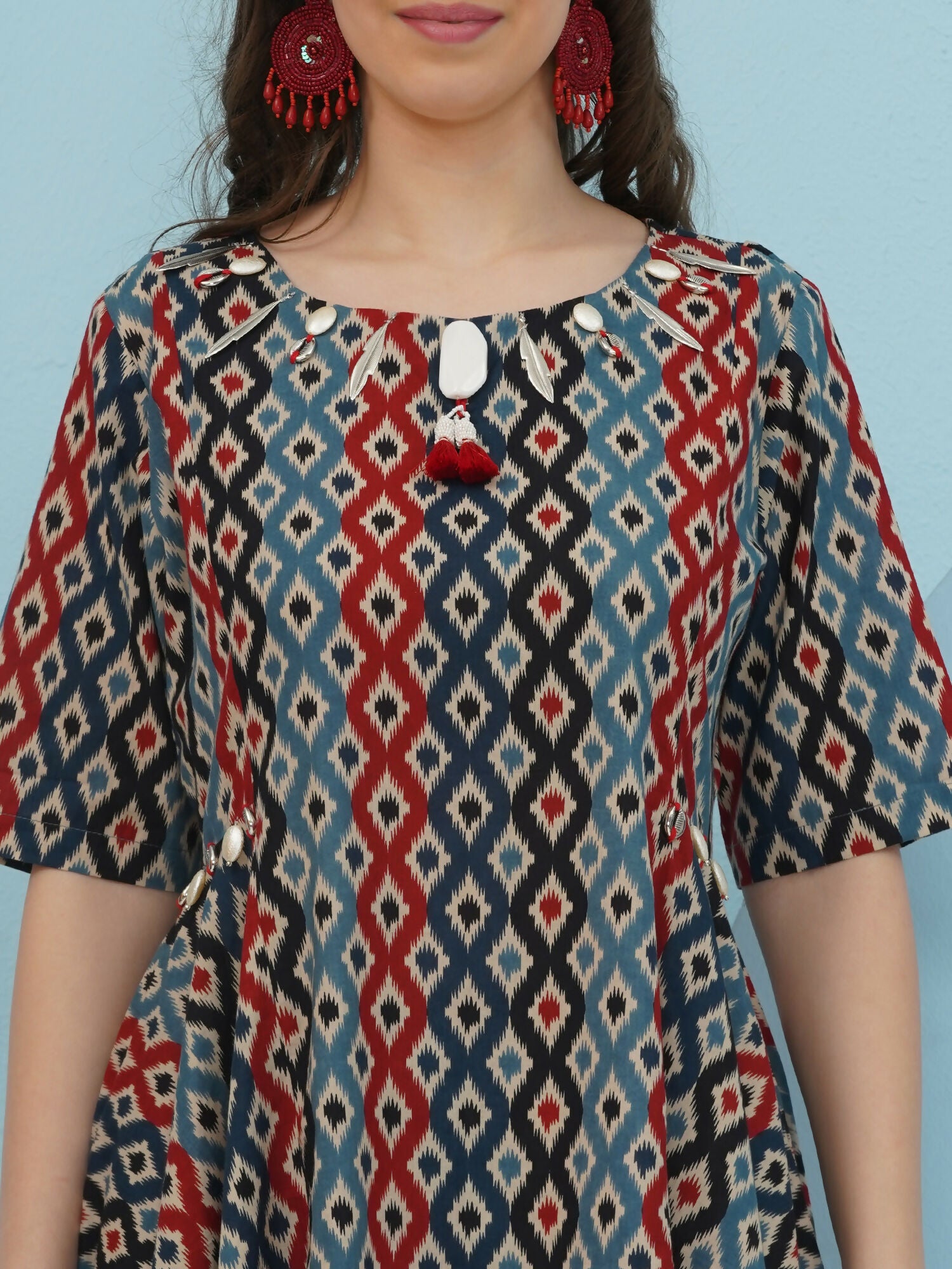 Joban Fashion Ikkat Printed Co Ord Set - Blue Red - Swadesiicart