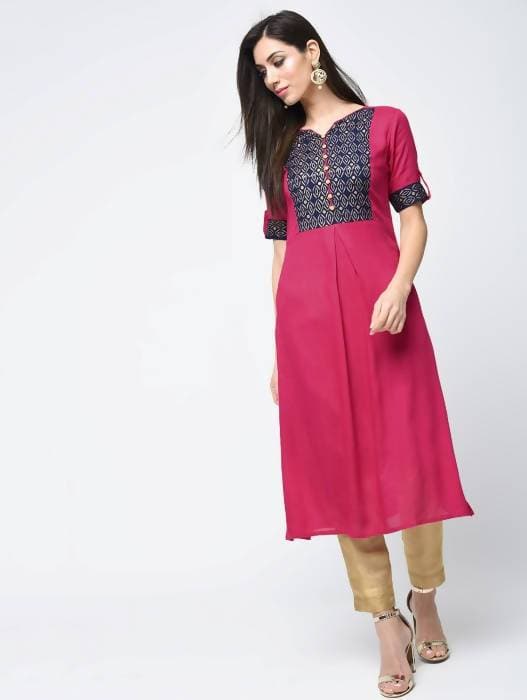 Aniyah Rayon Block Printed Straight Kurta In Magenta Color (AN-113K) - Swadesiicart