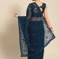 Blue Woven Design Net Saree with Blouse Piece - Kalamkari