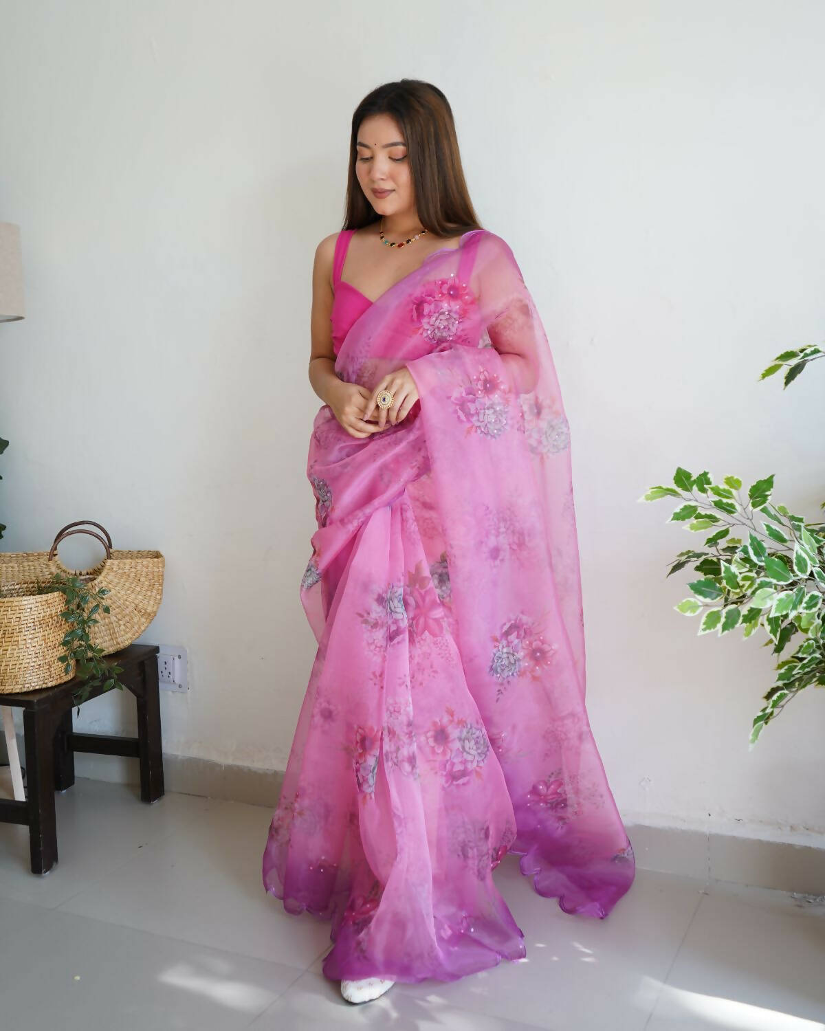 Vamsee Pink Organza Saree - Swadesiicart