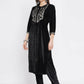 Women Republic Black Velvet Embroidered Kurta With Pants | Swadesiicart