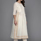 Ahalyaa Women Printed Pleated Kurta with Trousers - Off White Color | Swadesiicart