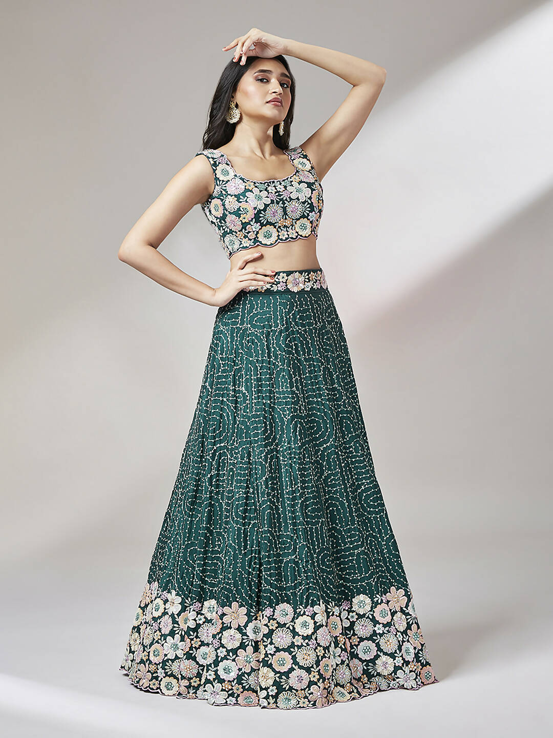 House of Panchhi Teal Georgette heavy Sequinse embroidery Lehenga choli & Dupatta | Swadesiicart