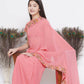 Little Bansi Floral Print Ready To Wear Saree And Floral Blouse - Coral | Swadesiicart