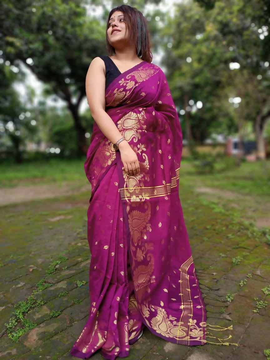 Exclusive Collection Purple Beautiful Cotton Silk Saree - Swadesiicart