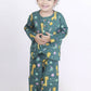 Breathables Green Giraffe Print Cotton Nightsuit Set For Kids