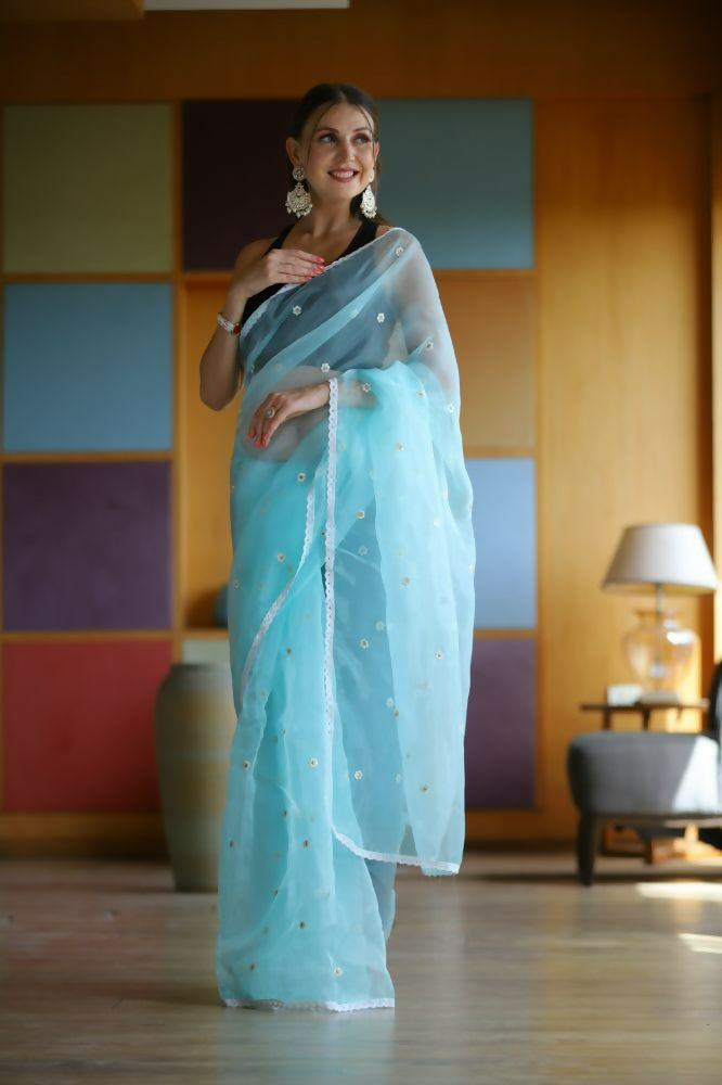 Vamsee Manbhari Sky Organza Saree - Swadesiicart