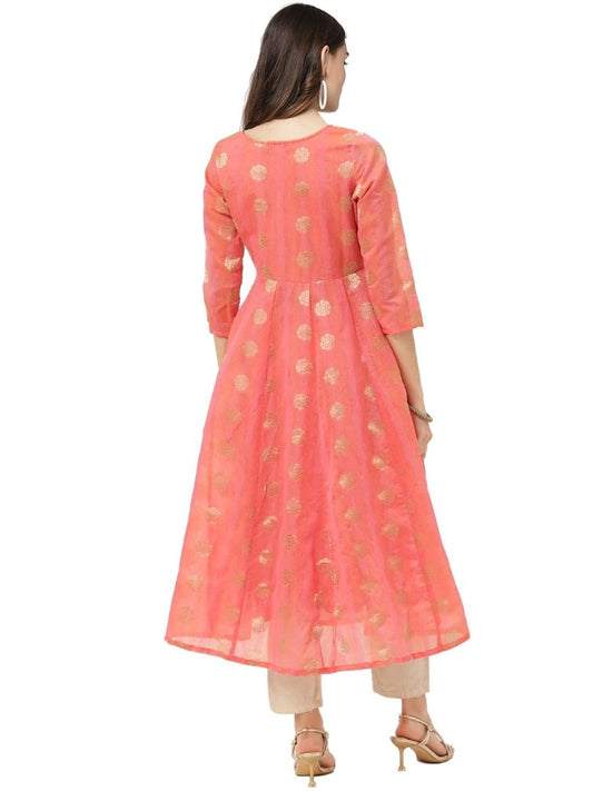 Ahalyaa Women Peach Chanderi Jacquard Woven Dress | Swadesiicart