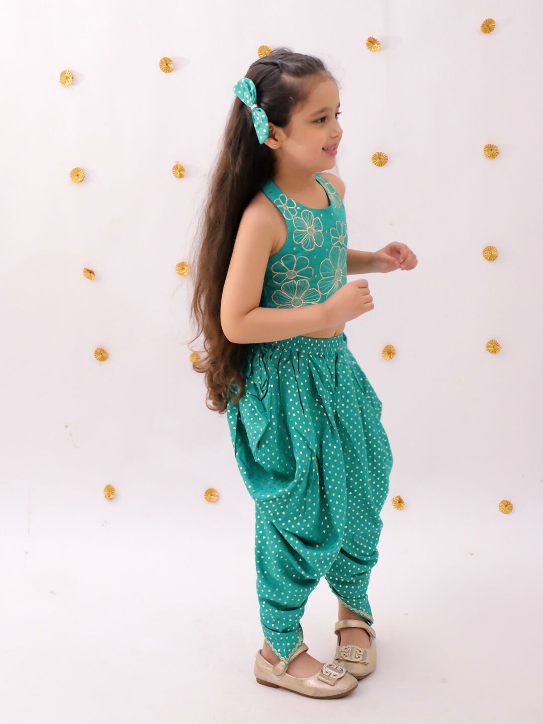 Lil Drama Khilkhilahat Green Crop Top and Dhoti SeT For Girls | Swadesiicart