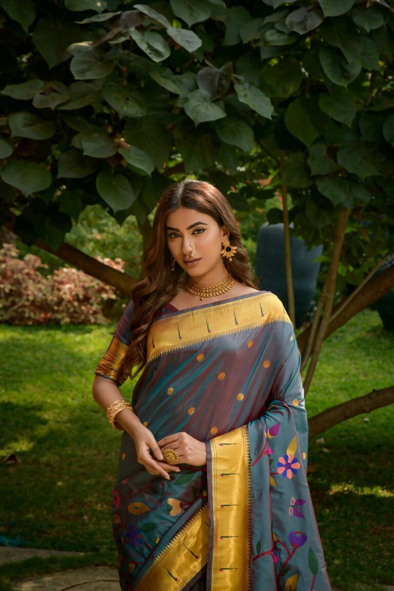 Jyoti Fashion Women's Morpich Paithani Silk Zari Woven Saree with Blouse | Swadesiicart